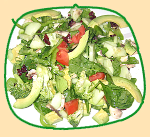 avocado, mushroom, and vegetable salad